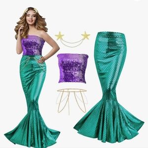 Mermaid Costume 4 Piece...skirt, top, headband and necklace/waist chain
